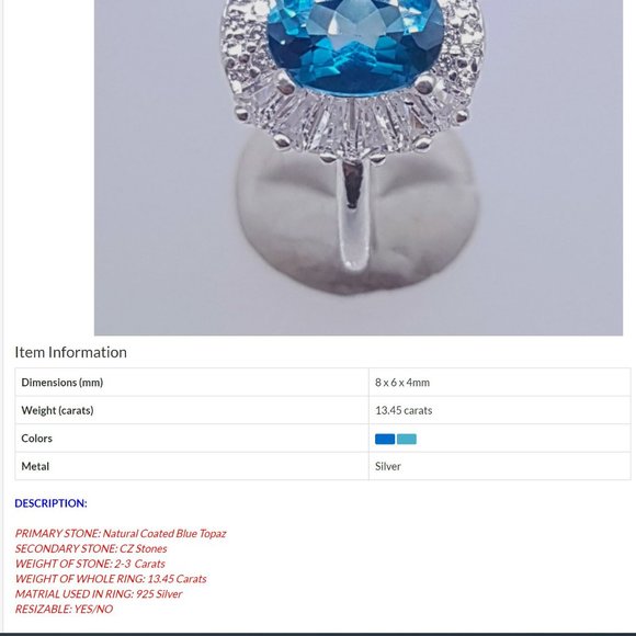 Beautiful Blue topaz and silver ring size 6.5 - Picture 3 of 4